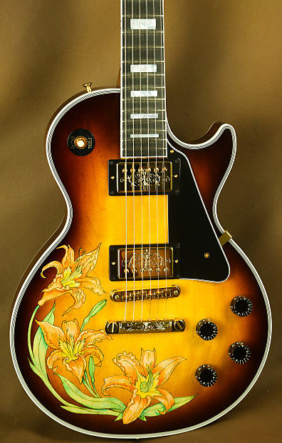 396x620 Gibson Les Paul Tiger Lily Painted Custom Electric Guitar Reverb - Electric Guitar Painting
