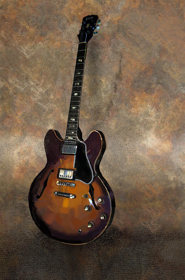 595x900 Vintage Gibson 335 Electric Guitar Painting By Bradford Adams - Electric Guitar Painting