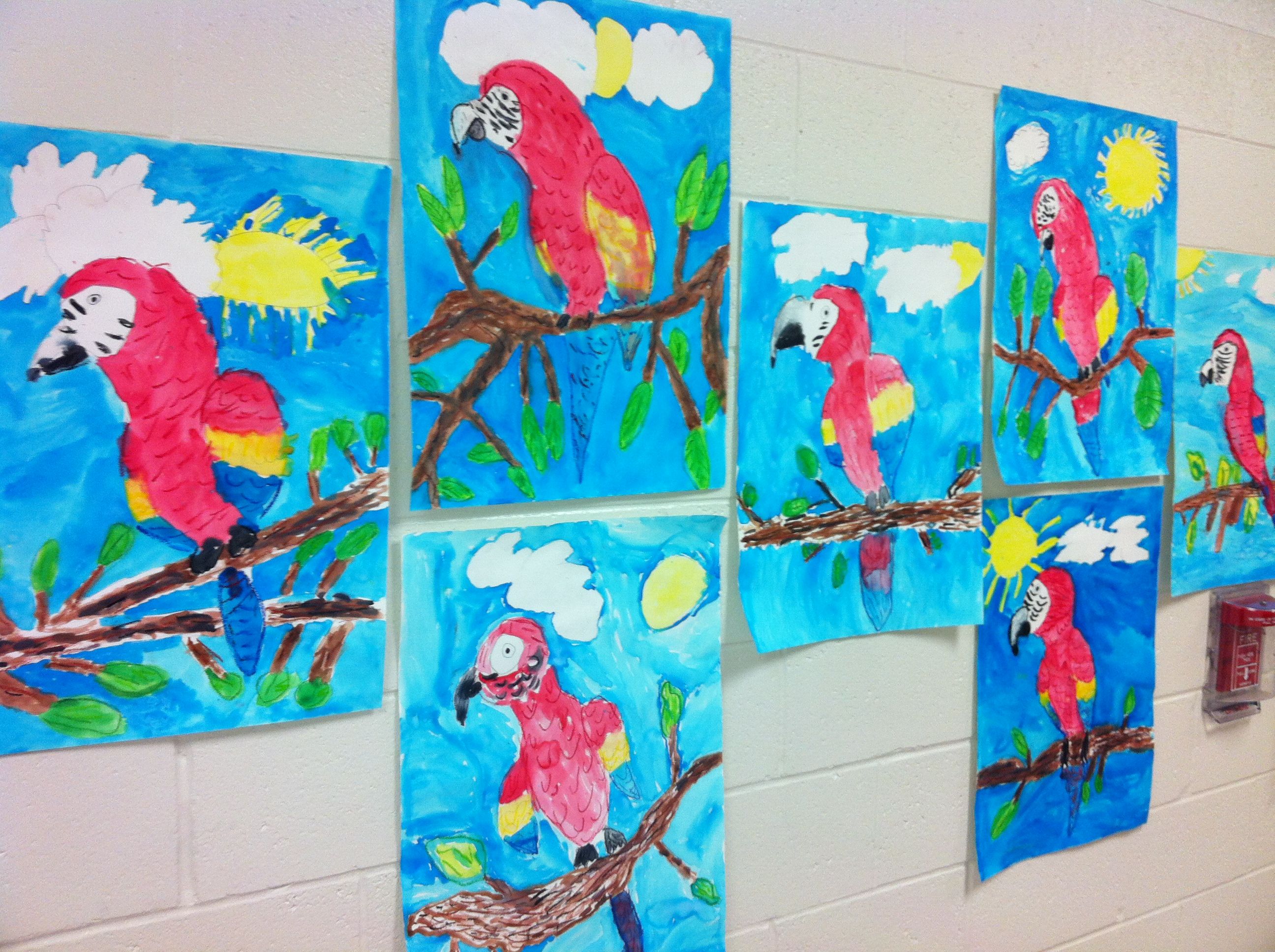 2592x1936 Macaw Watercolor Painting With Oil Pastel Details Elementary Art - Elementary Painting