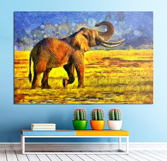 570x548 Elephant Canvas By Van Gogh Style, Large Art Painting, Poster - Elephant Canvas Painting