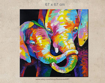340x270 Elephant Painting On Canvas Etsy - Elephant Canvas Painting