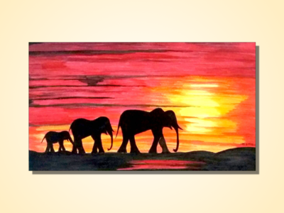 400x300 Handmade Painting Of Elephant Family With A Cute Baby Elephant By - Elephant Family Painting