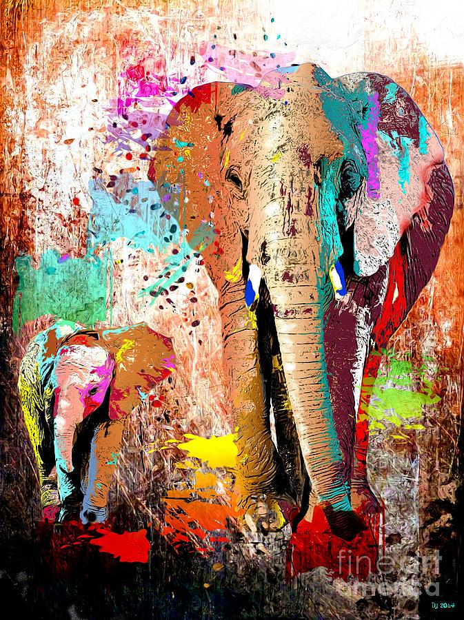 673x900 African Elephant Family Painting By Daniel Janda - Elephant Family Painting