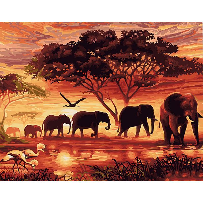 800x800 Paintings By Numbers Elephant Family - Elephant Family Painting