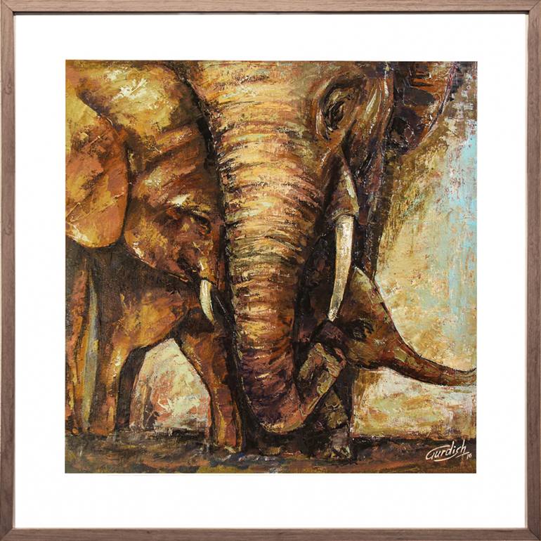 770x770 Saatchi Art Elephant Family Painting By Artist Gurdish Pannu - Elephant Family Painting