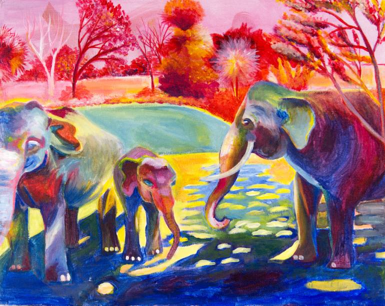 770x612 Saatchi Art Elephant Family Painting By Francesca Greene - Elephant Family Painting