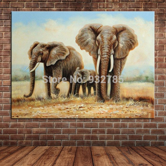 640x640 Southeast Asia African Landscape Elephant Family Handpainted Oil - Elephant Family Painting