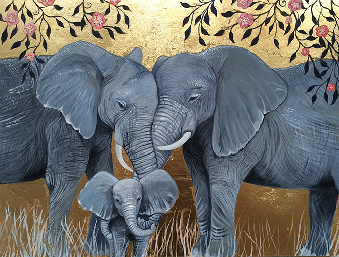 670x509 The Elephant Family - Elephant Family Painting