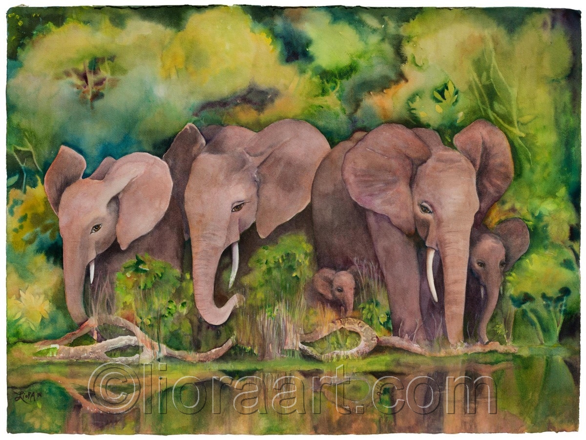 1200x901 Wildlife Watercolor Paintings Elephant Family - Elephant Family Painting