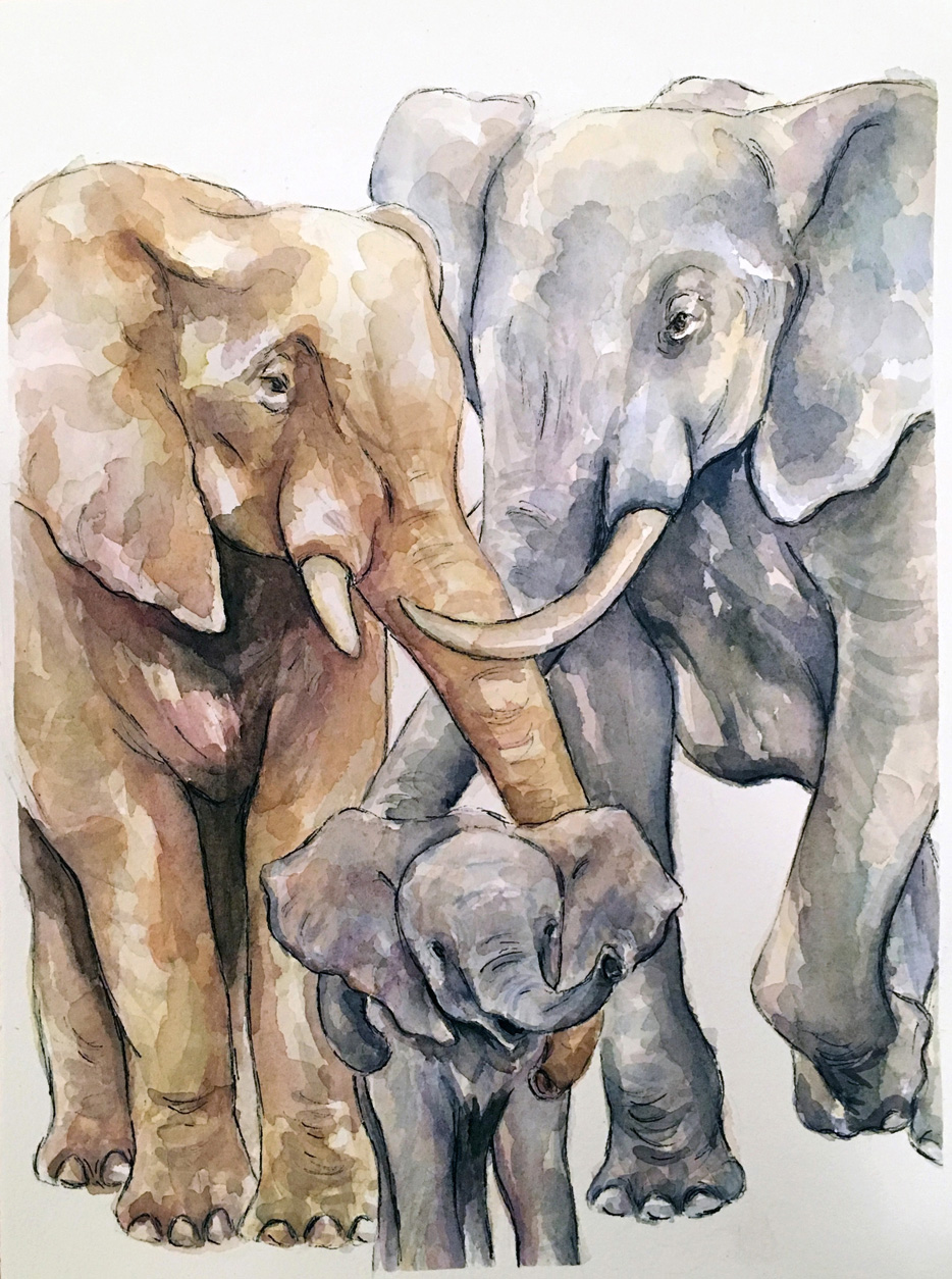 934x1254 Animals Gloria Ho Illustrations - Elephant Family Painting