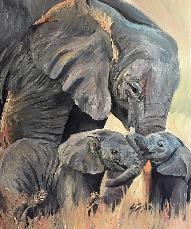 751x900 Elephant Family Painting By Sarah Deyong - Elephant Family Painting