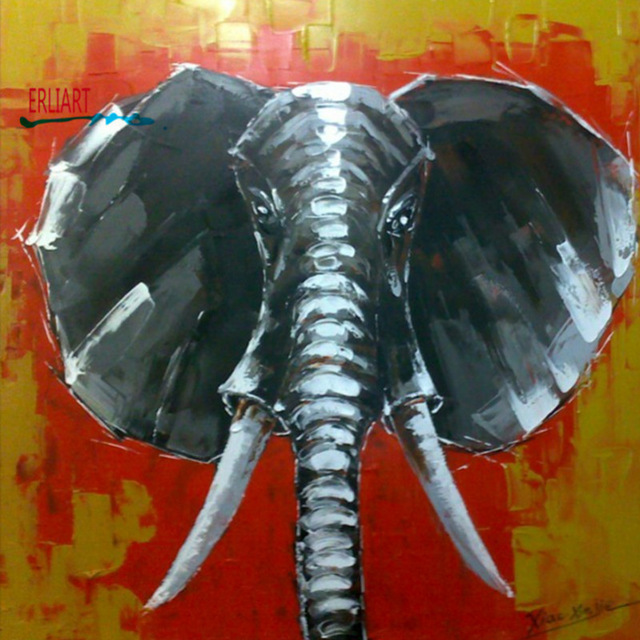 640x640 Modern Black And White Elephant Head Oil Painting Classic - Elephant Head Painting