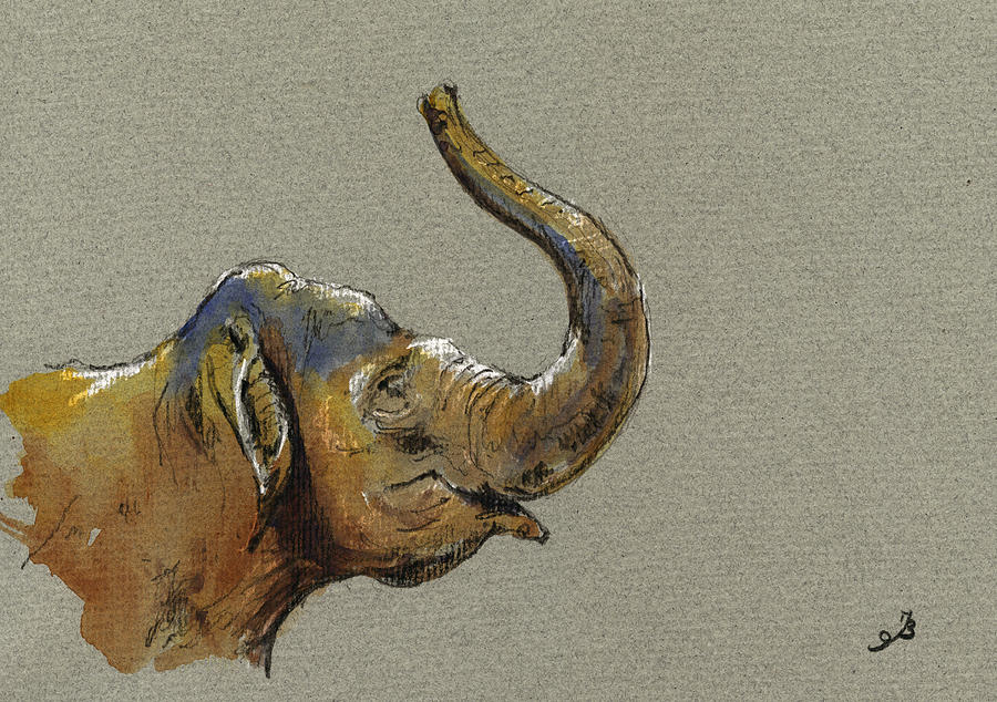 900x634 Asiatic Elephant Head Painting By Juan Bosco - Elephant Head Painting