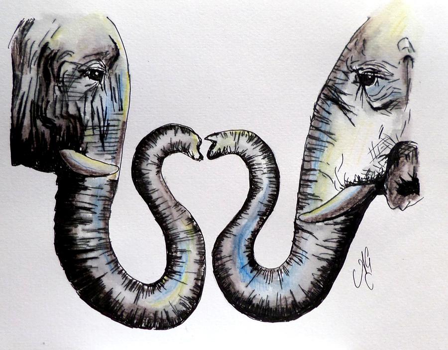 900x704 Elephant Love Painting By Anne Gardner - Elephant Love Painting