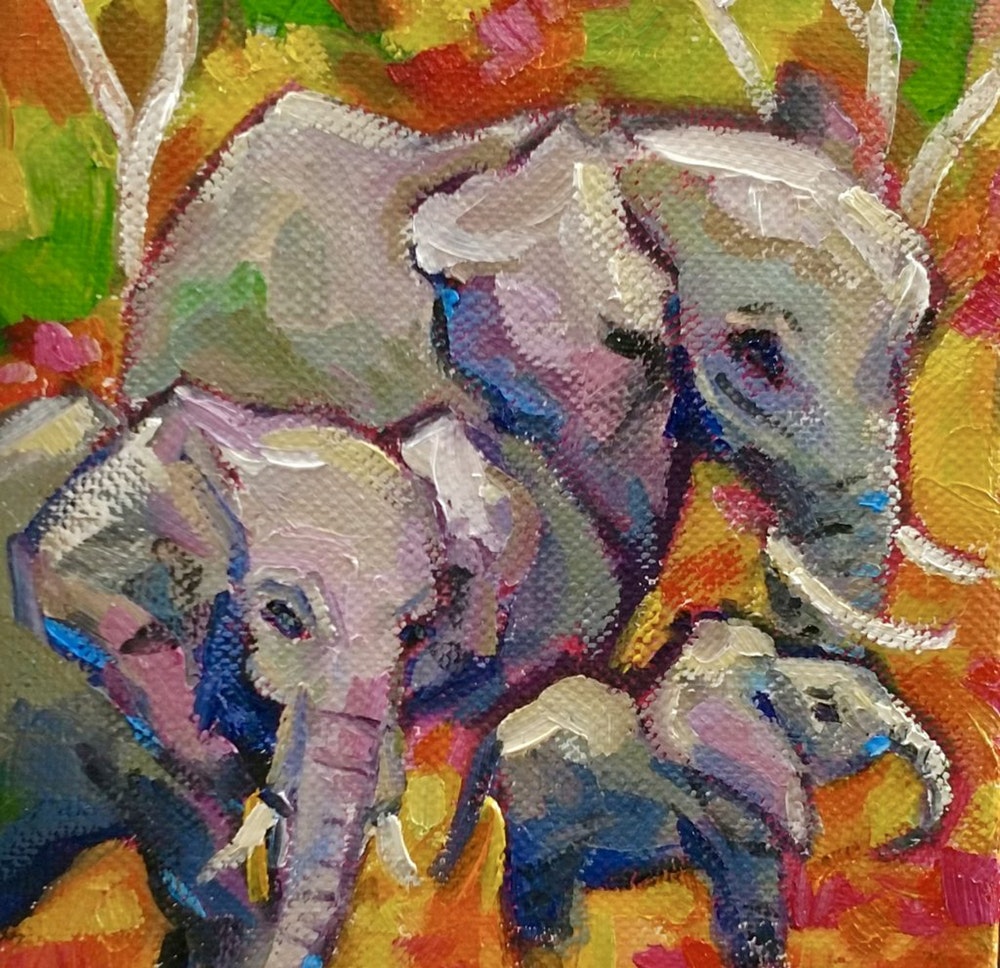 1000x968 Elephant Love By Artist Elizabeth Fraser, - Elephant Love Painting