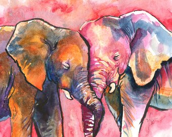 340x270 Elephant Art Etsy - Elephant Love Painting