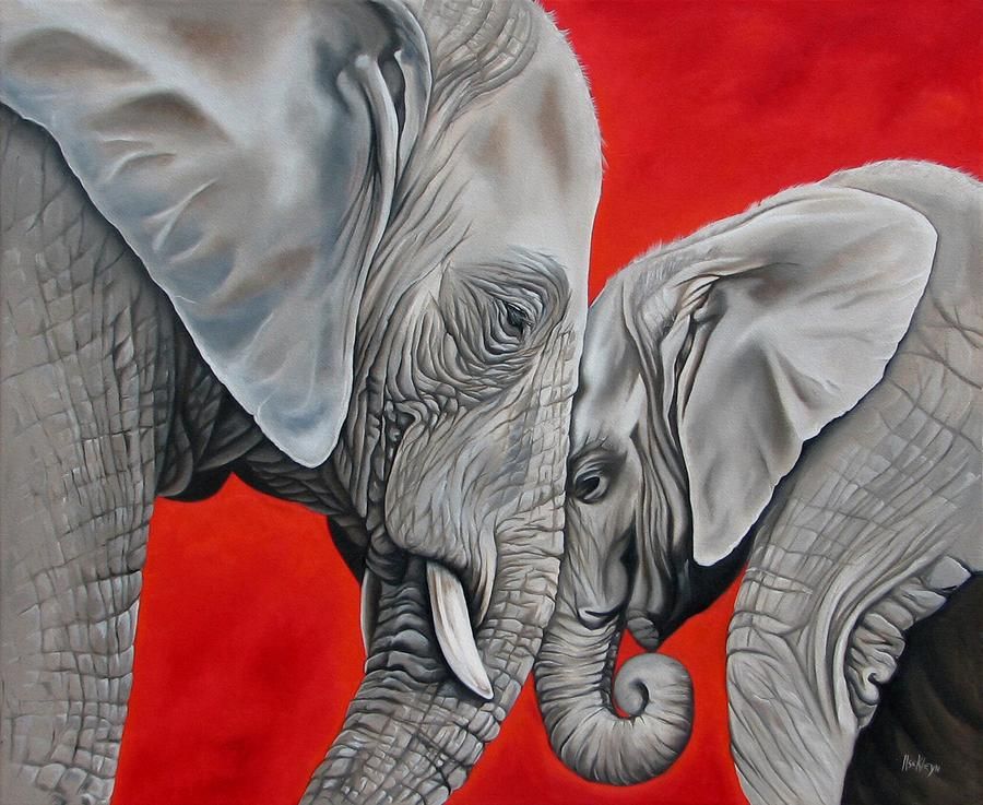 900x737 Mothers Love Painting By Ilse Kleyn - Elephant Love Painting