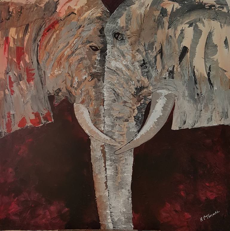 770x775 Saatchi Art Elephant Love Painting By Kamal Parmesar Timmal - Elephant Love Painting