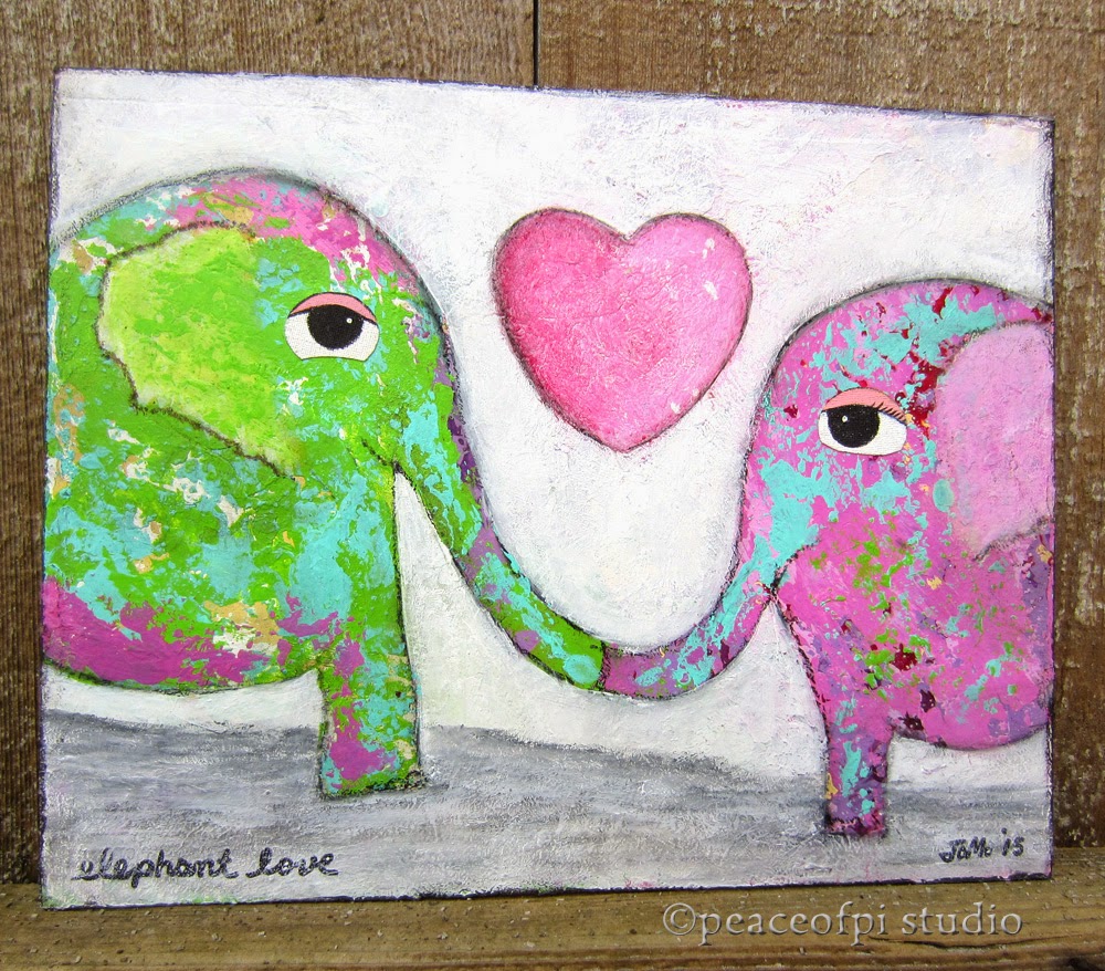 1000x878 Peaceofpi Studio Folk Art Elephant Love Painting - Elephant Love Painting