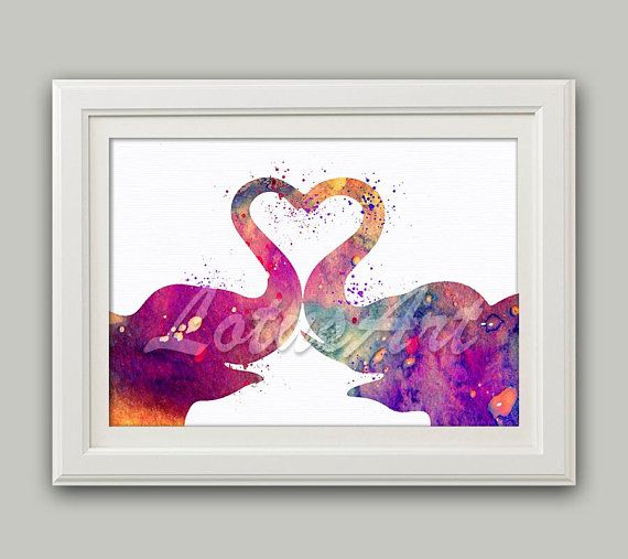 570x507 Elephant Love 4 Elephant Wall Art Love Art Print Wedding Gift Idea - Elephant Love Painting