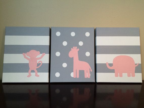 570x428 Monkey Giraffe Elephant Nursery Canvas By Littlewhispersofhope - Elephant Nursery Painting