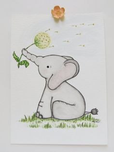 236x314 Watercolor Painting, Sweet Giraffe, Nursery Decor, Original - Elephant Nursery Painting