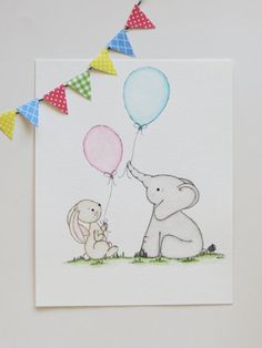 236x314 Watercolor Painting, Nursery Art, Original Painting, Elephant - Elephant Nursery Painting