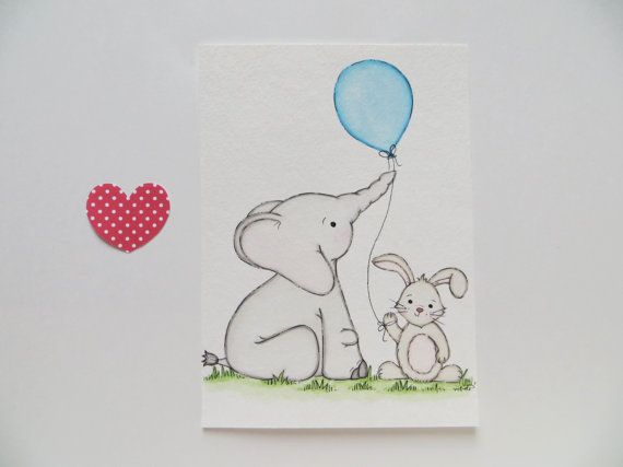570x427 Bunny And Elephant, Nursery Painting, Gender Neutral, Original - Elephant Nursery Painting