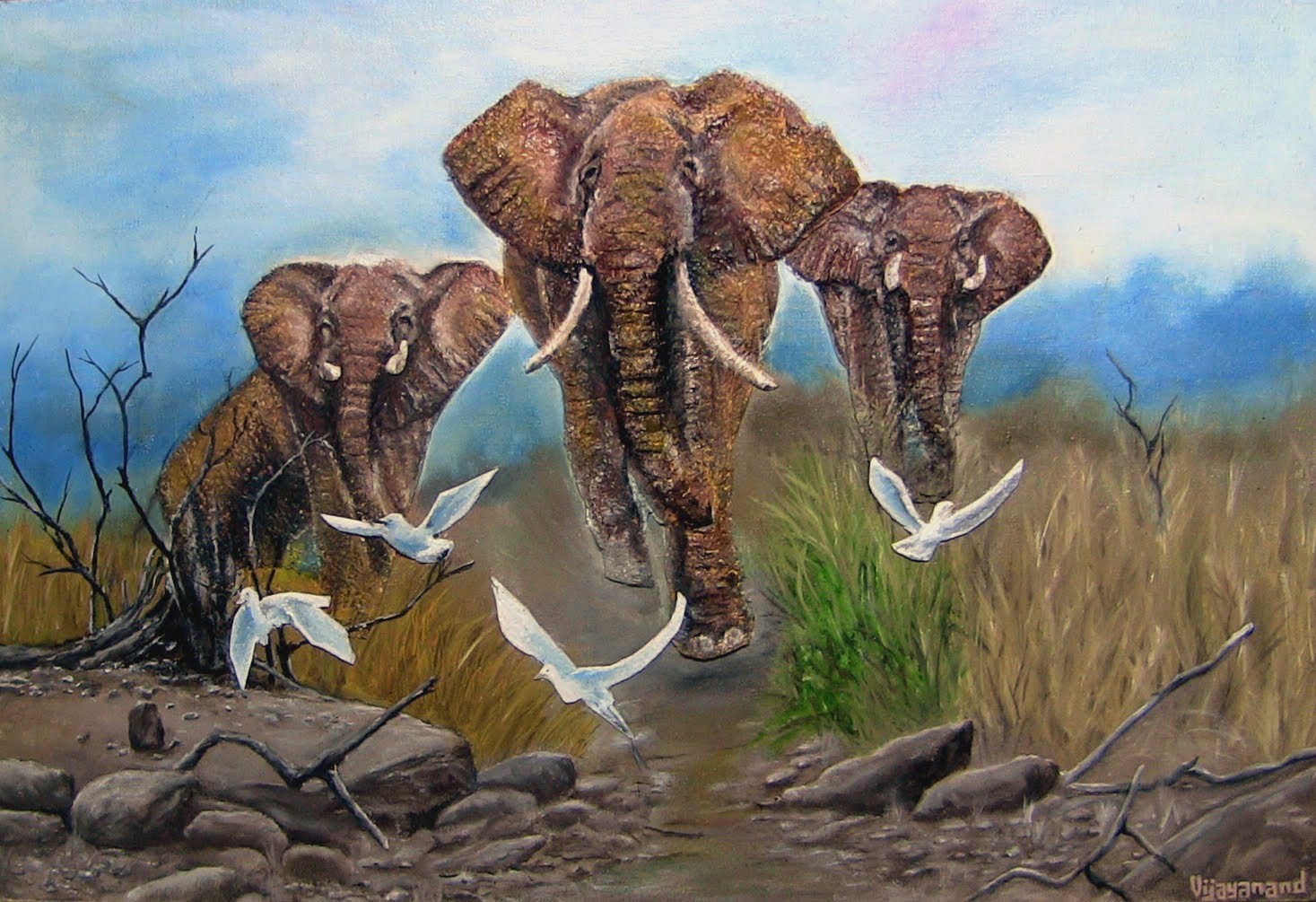 1467x1005 Paper Mash And Oil Painting - Elephant Oil Painting