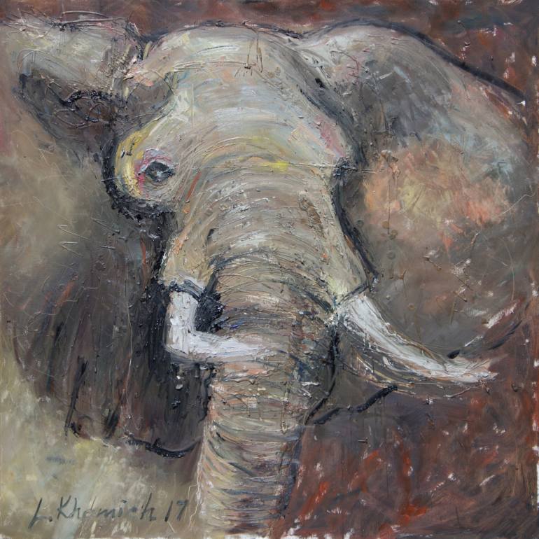 770x770 Saatchi Art Animals Elephant Oil Painting, 36'' Original Oil - Elephant Oil Painting