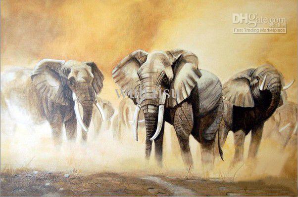 602x399 2018 Handcraft Animal Oil Painting On Canvas A Herd Of Elephants - Elephant Oil Painting