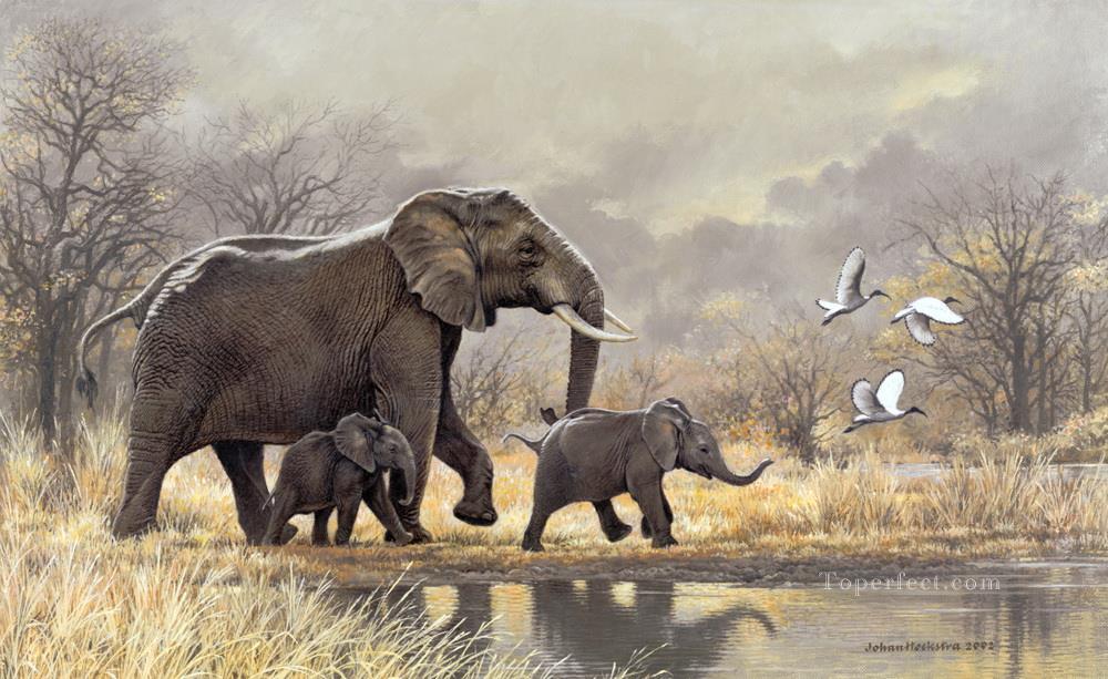 1000x613 Elephant Matriarch And Calves Painting In Oil For Sale - Elephant Oil Painting