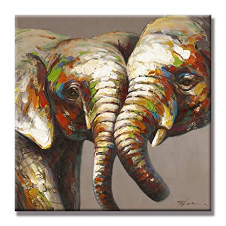 463x463 Two Elephant Oil Painting On Canvas Handmade Home - Elephant Oil Painting