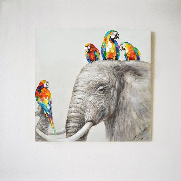 600x600 Charming Elephantampparrot Friendship Painting Preciousy - Elephant Painting