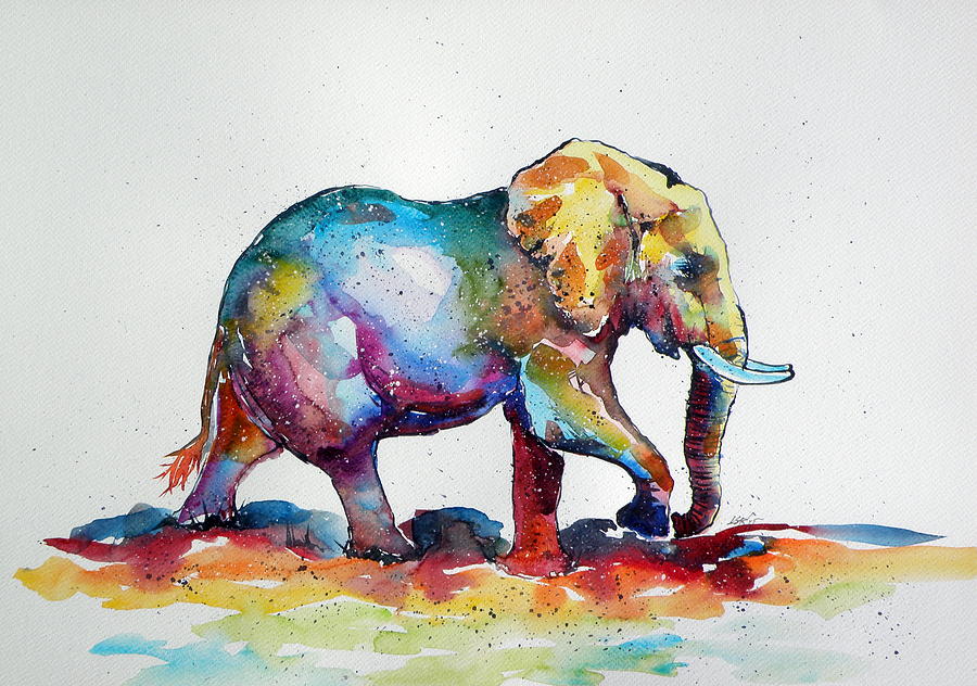 900x632 Colorful Elephant Painting By Kovacs Anna Brigitta - Elephant Painting