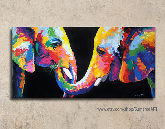570x448 48 X 98 Cm Colorful Elephant Painting Wall Decor - Elephant Painting