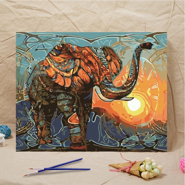 640x640 Indian Elephant Painting By Numbers Kits Acrylic Paint On Canvas - Elephant Painting