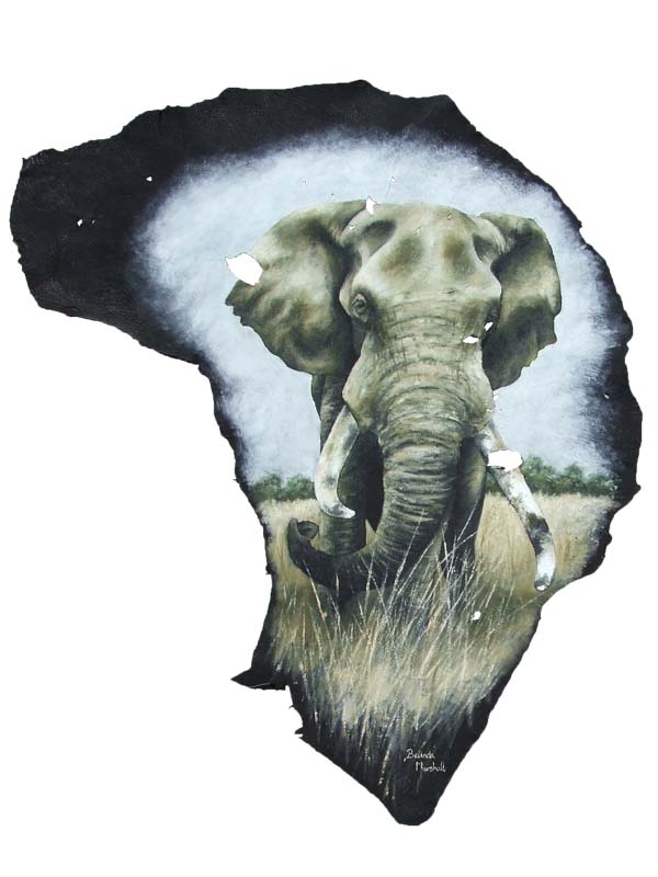 600x800 African Elephant Painting Paintings On Leather Belinda Marshall Art - Elephant Painting
