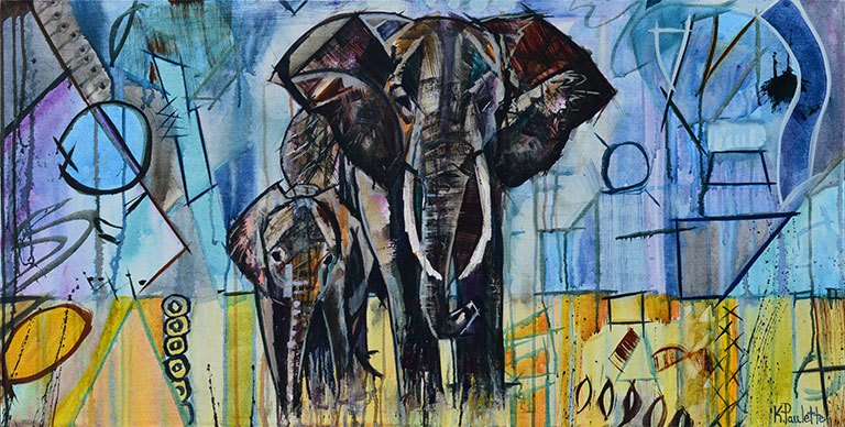 768x388 Elephants Painting Tusks Amp Baby Elephant Wildlife Art For Sale - Elephant Painting Abstract