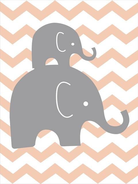 480x640 Cartoon Elephants Love Canvas Painting Sweet Nursery Wall Art - Elephant Painting For Baby Room