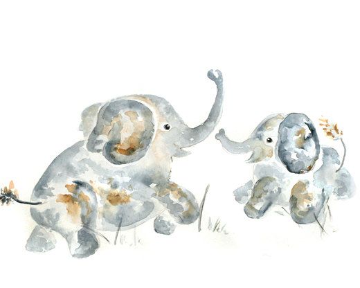 520x416 Elephant Painting, Nursery Art Print, Gift For New Mom, Baby - Elephant Painting For Baby Room