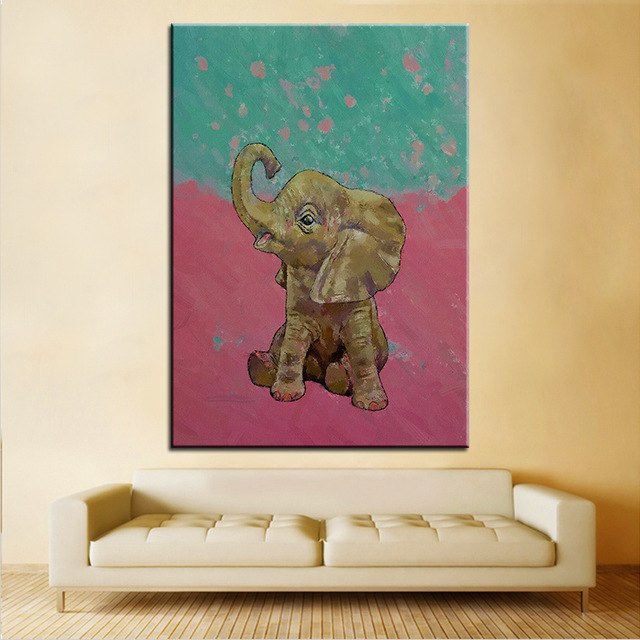 640x640 Large Size Printing Oil Painting Baby Elephant Wall Painting Home - Elephant Painting For Baby Room