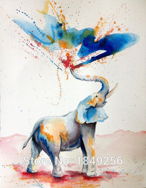 495x640 Happy Elephant Is Spraying Water Oil Painting Hang A Picture - Elephant Painting For Kids