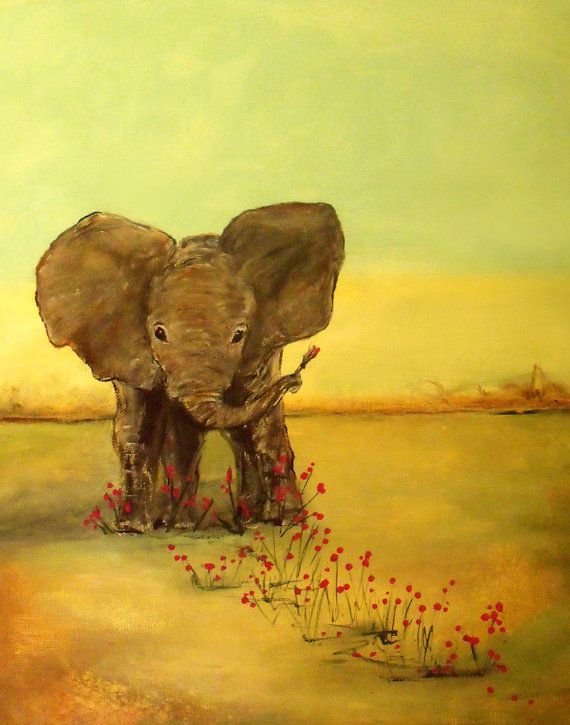 570x725 Positive Art Print Of A Painting Elephant, 11x14, Cute Unique Wall - Elephant Painting For Kids