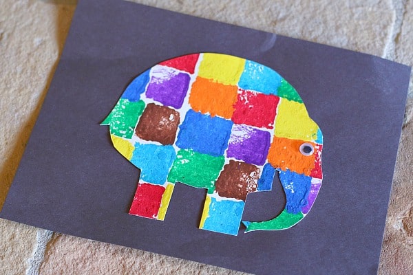 600x400 Sponge Painted Elmer The Elephant - Elephant Painting For Kids