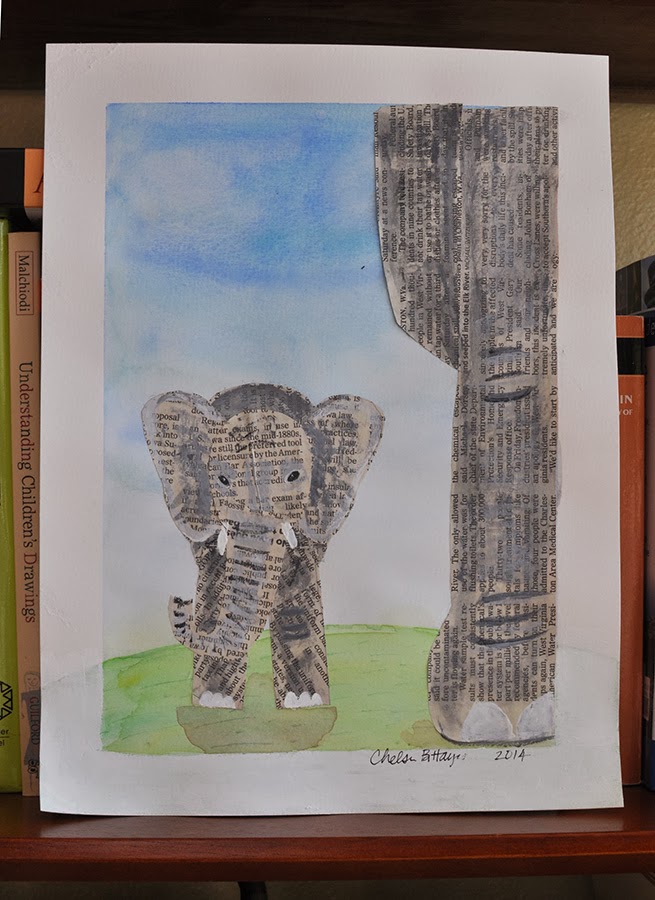 655x900 Baby Elephant Collagepainting A Life Like Art - Elephant Painting For Nursery