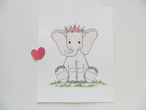 570x427 Nursery Painting, Boho Nursery, Elephant Painting, Baby Girl - Elephant Painting For Nursery