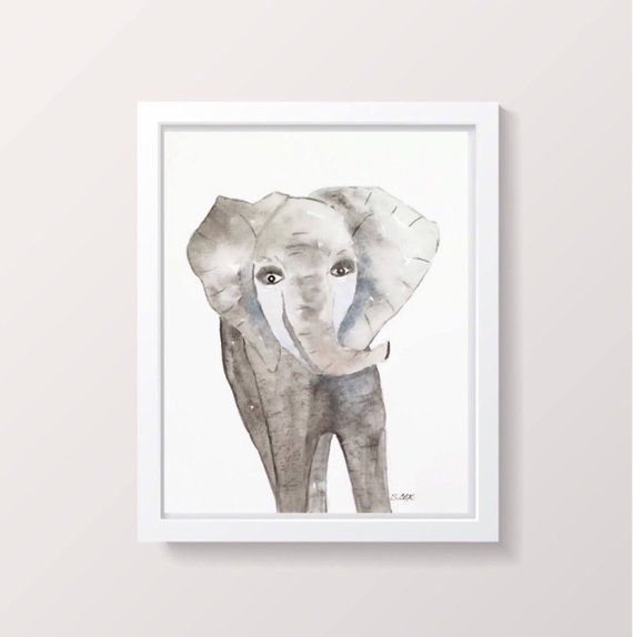 570x574 Watercolor Baby Elephant Painting Original Nursery Art - Elephant Painting For Nursery