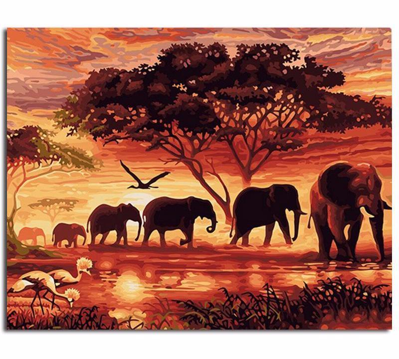 800x720 Elephants Paint By Number Kit Paintings - Elephant Painting Images