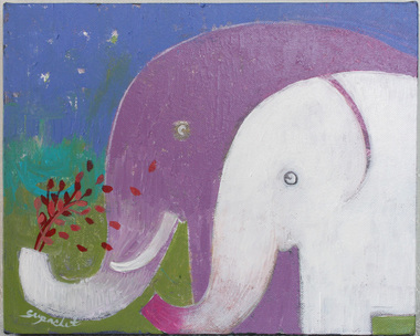 380x304 Original Elephant Painting In Acrylic On Canvass By Supachet - Elephant Painting Images